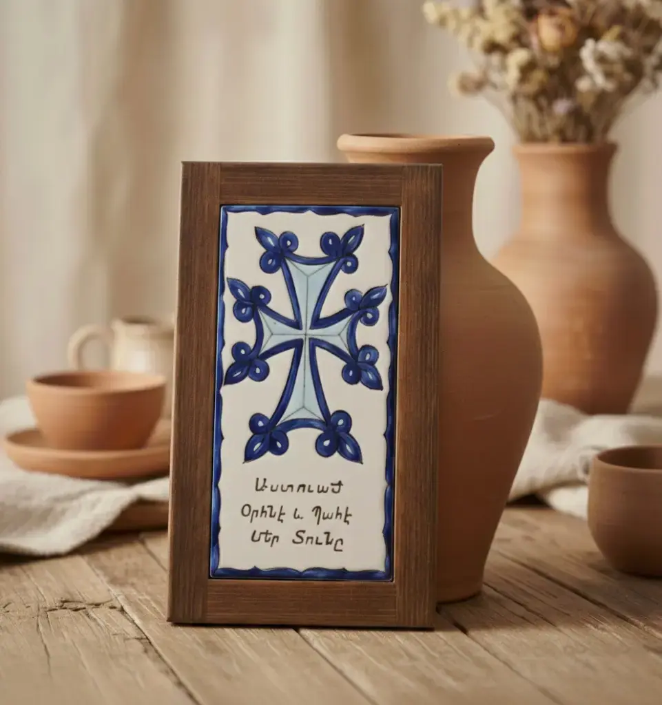 Armenian Blessed Cross – Hand-Painted in Blue