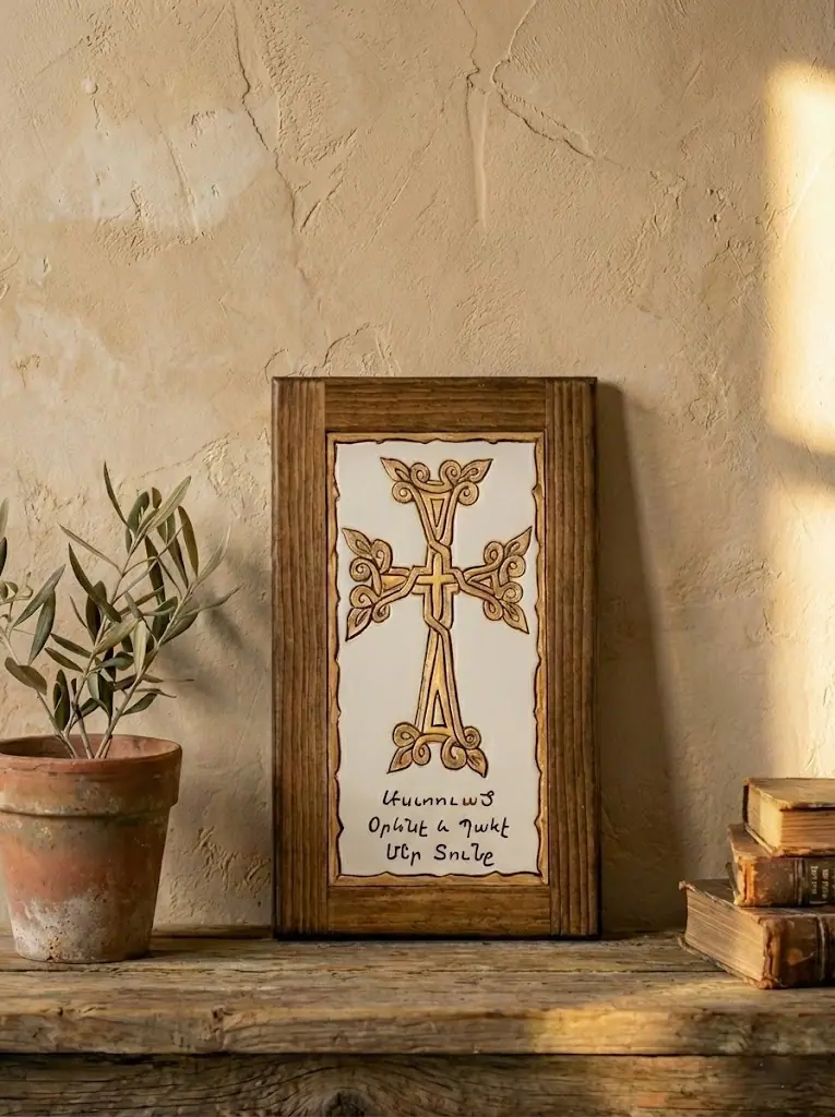 Armenian Blessed Cross – Hand-Painted in Golden