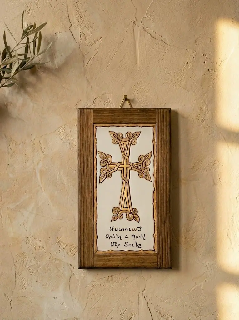 Armenian Blessed Cross – Hand-Painted in Golden